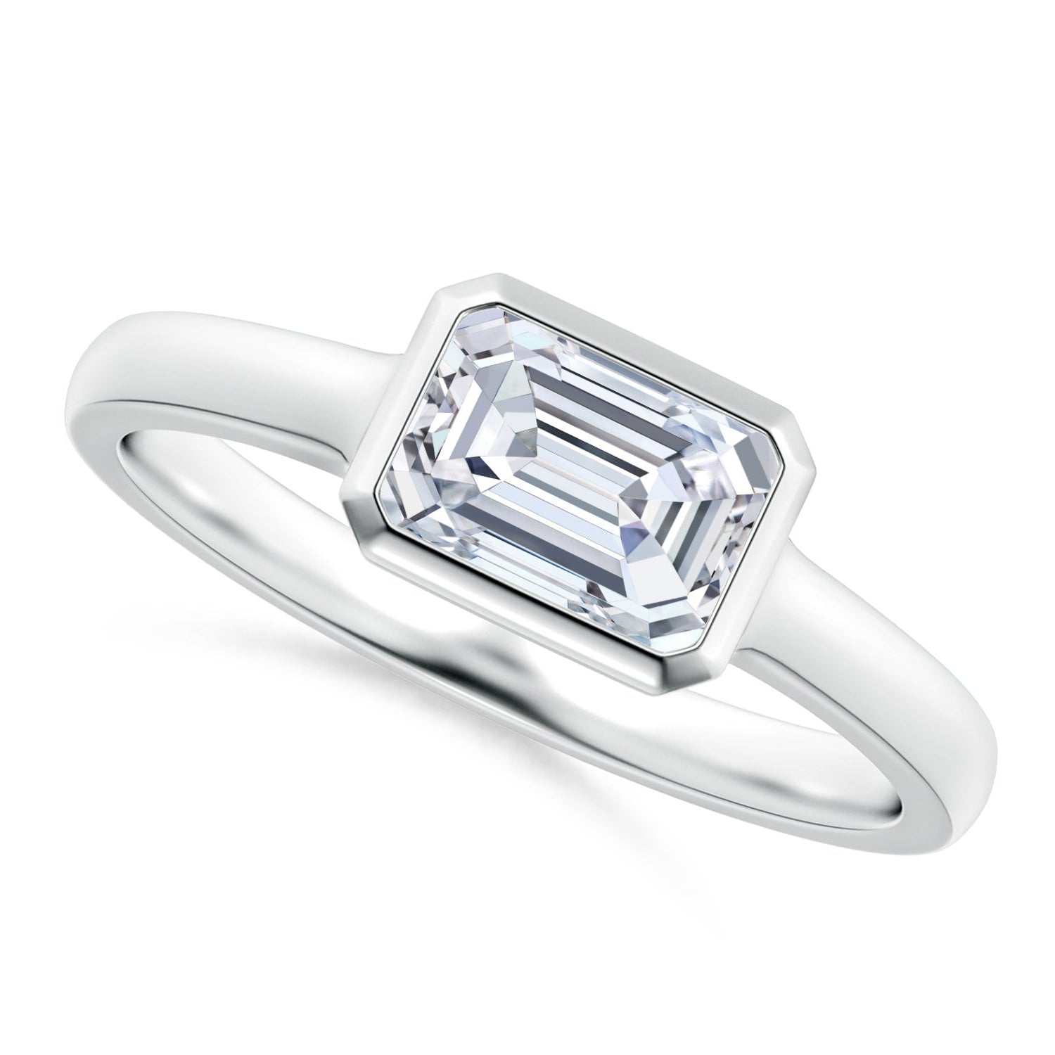 East-West Emerald-Cut Diamond Solitaire Engagement Ring