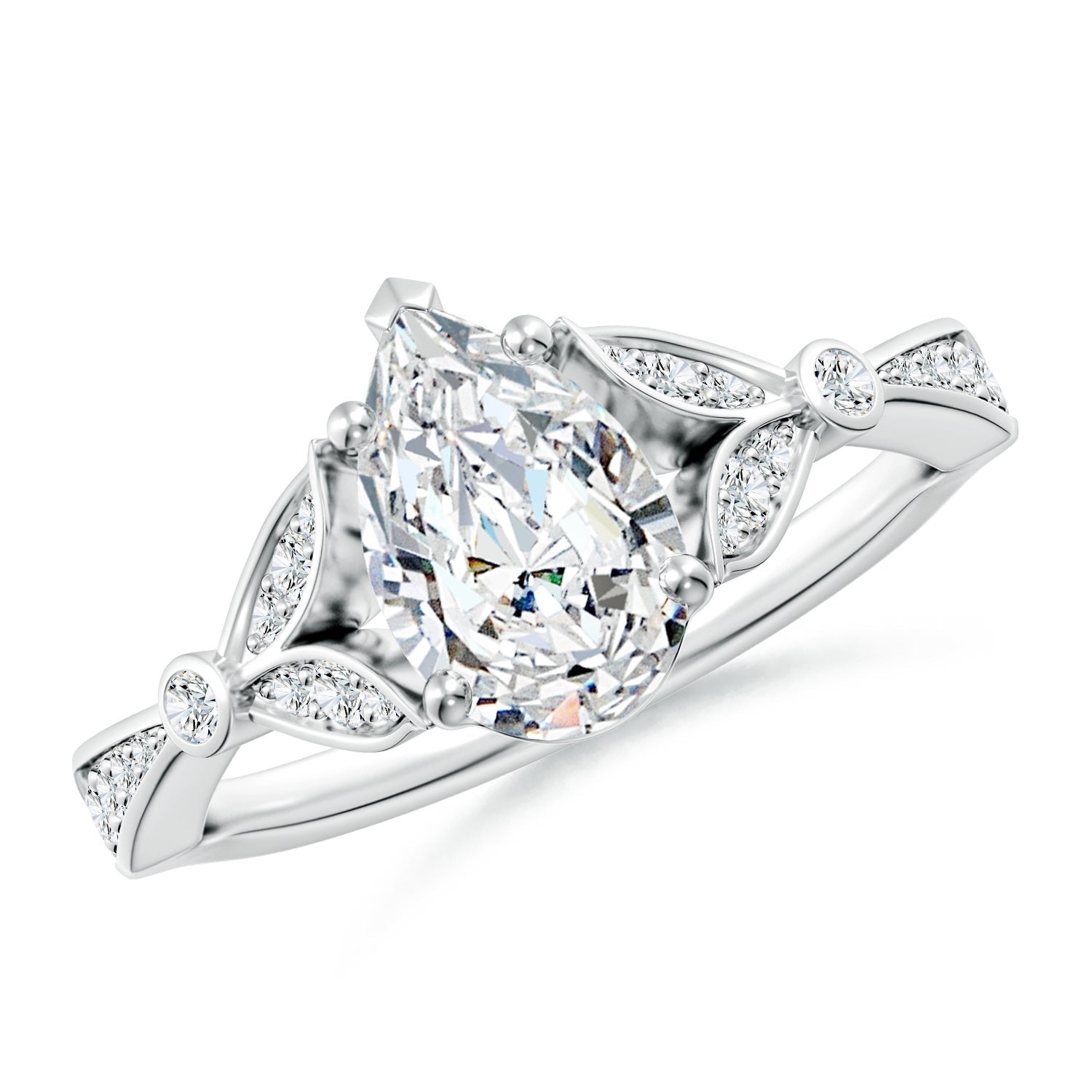 Lab-Grown Nature-Inspired Pear Diamond Engagement Ring with Leaf Motifs