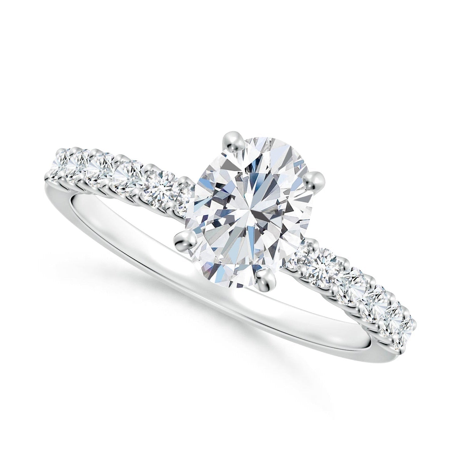 Oval Diamond Solitaire Engagement Ring with Diamond Accents