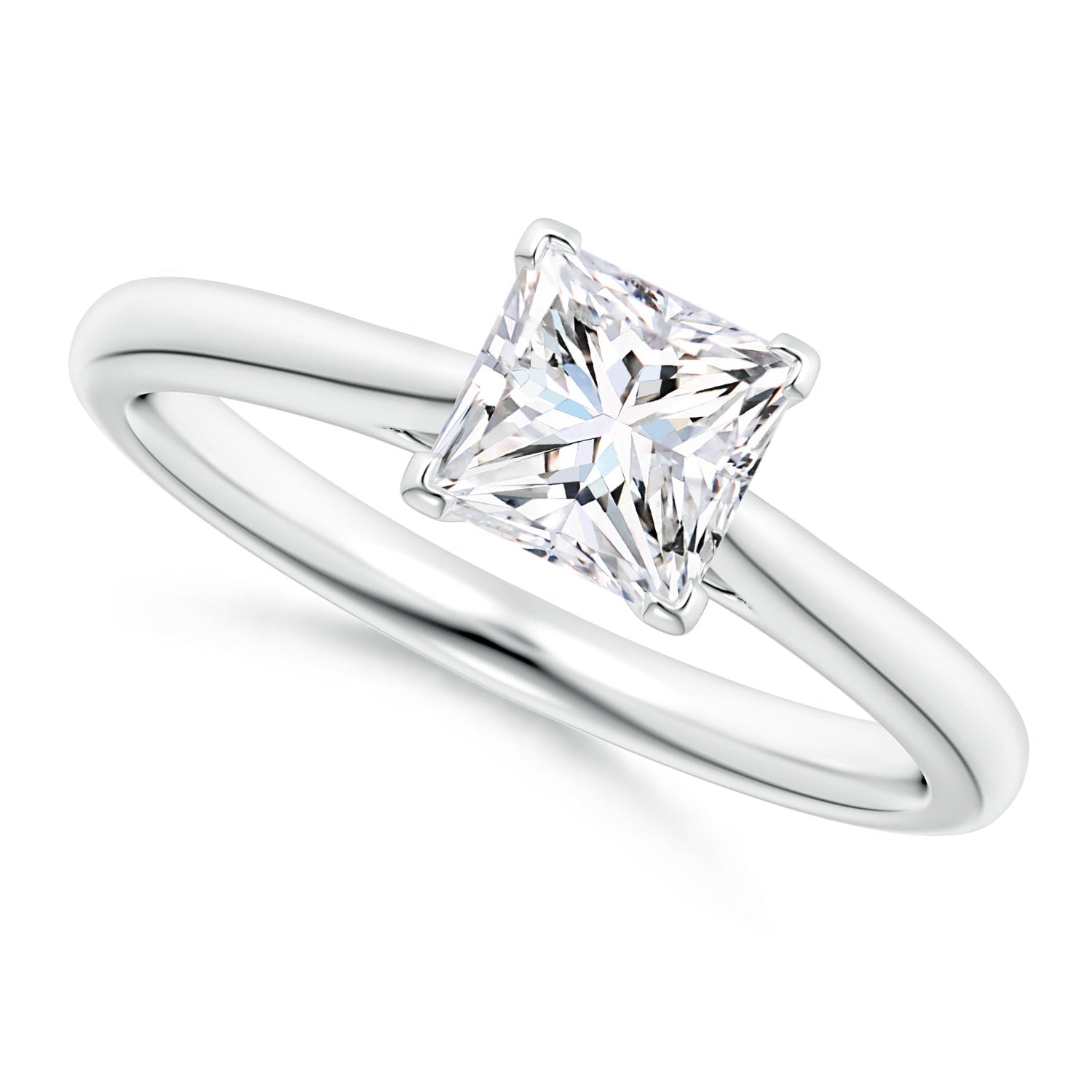 Princess-Cut Diamond Tapered Cathedral Engagement Ring