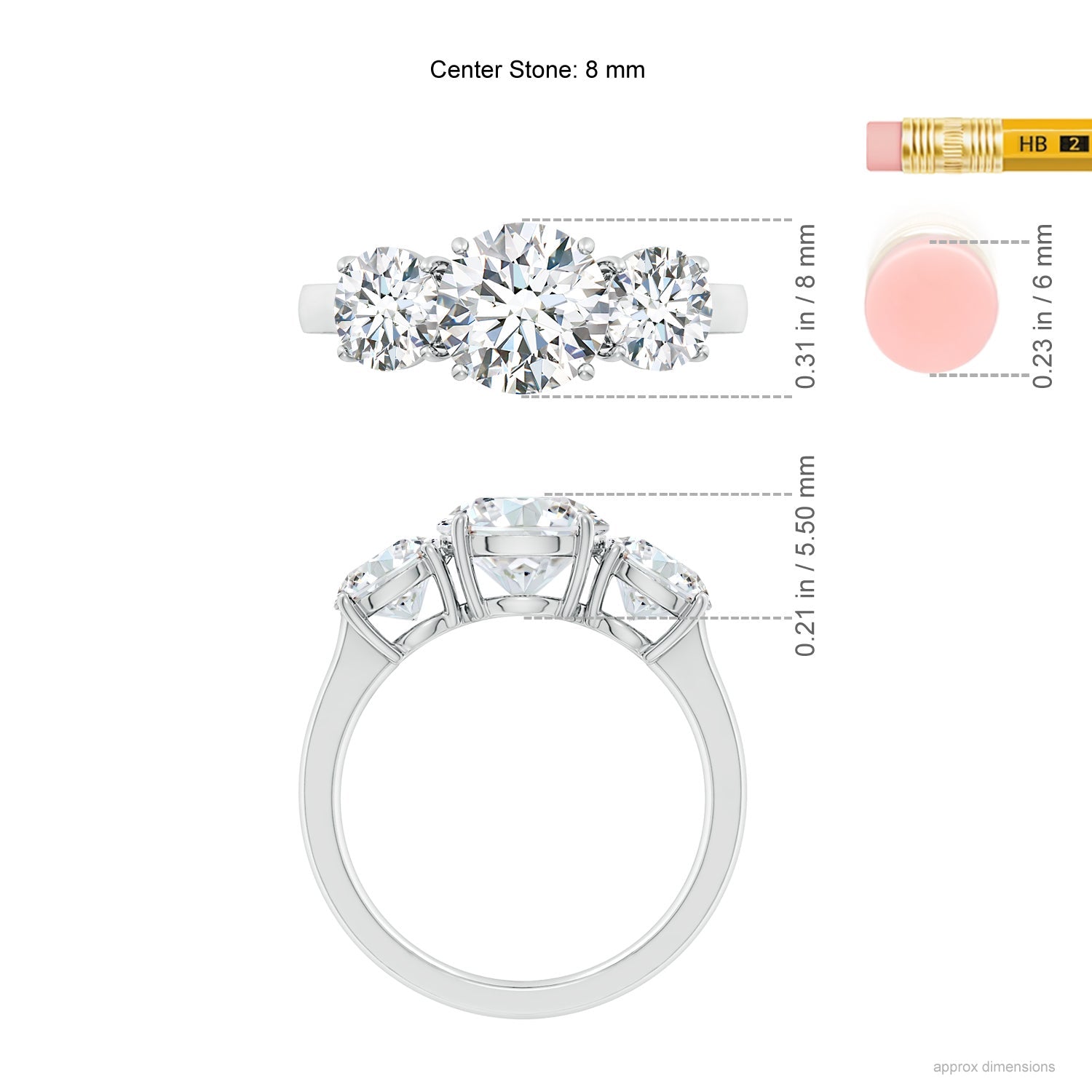 Round Diamond Three Stone Classic Engagement Ring, Lab-Grown