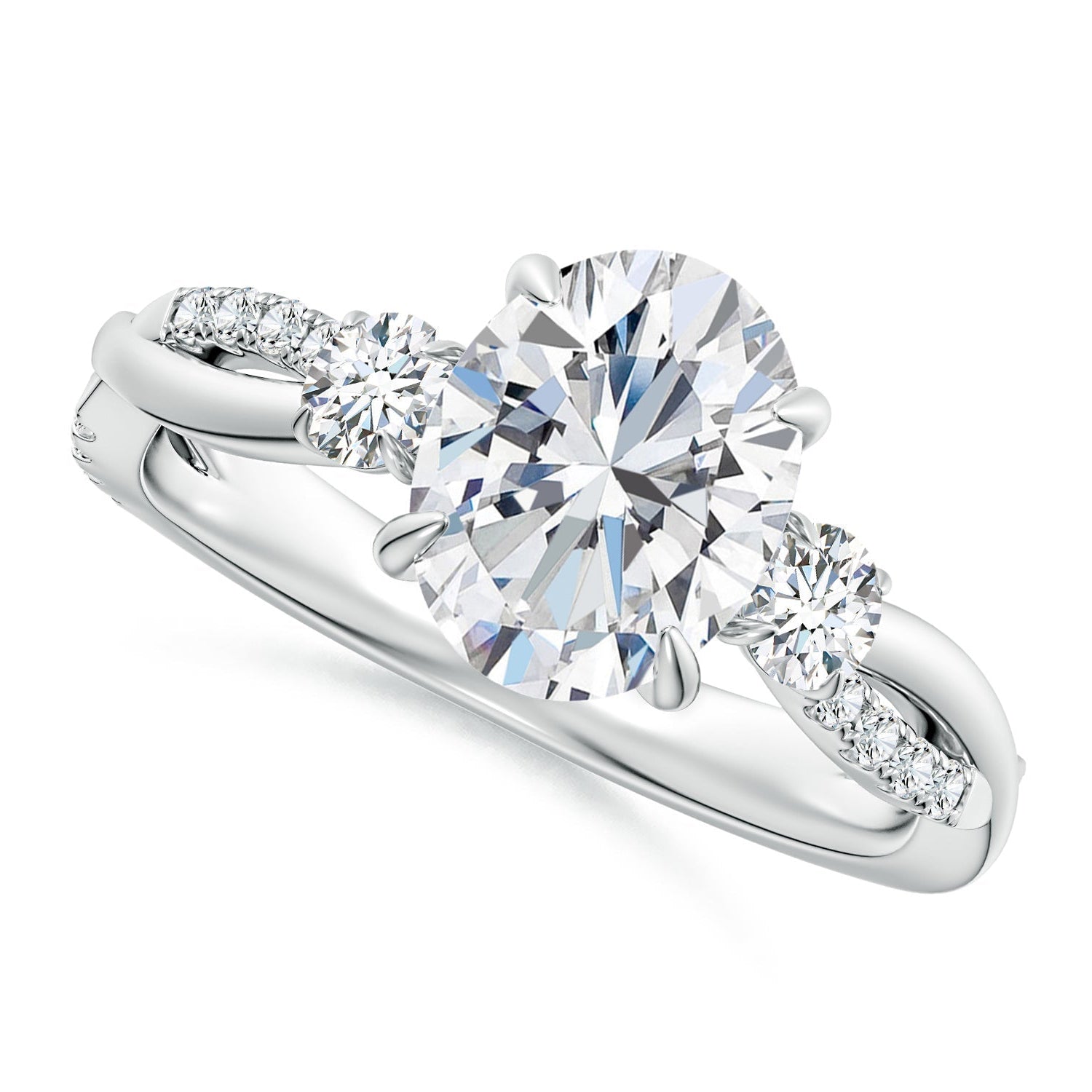 Three Stone Oval & Round Diamond Engagement Ring
