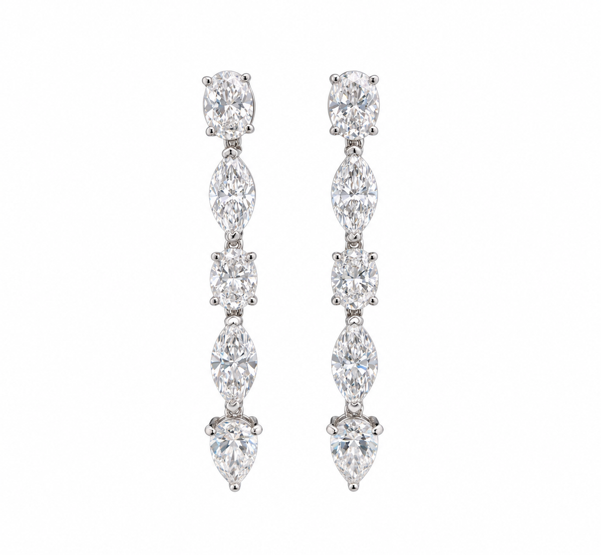 Multi-Shape Diamond Drop Earrings, 17.61 ct., 14K White Gold, Lab Grown