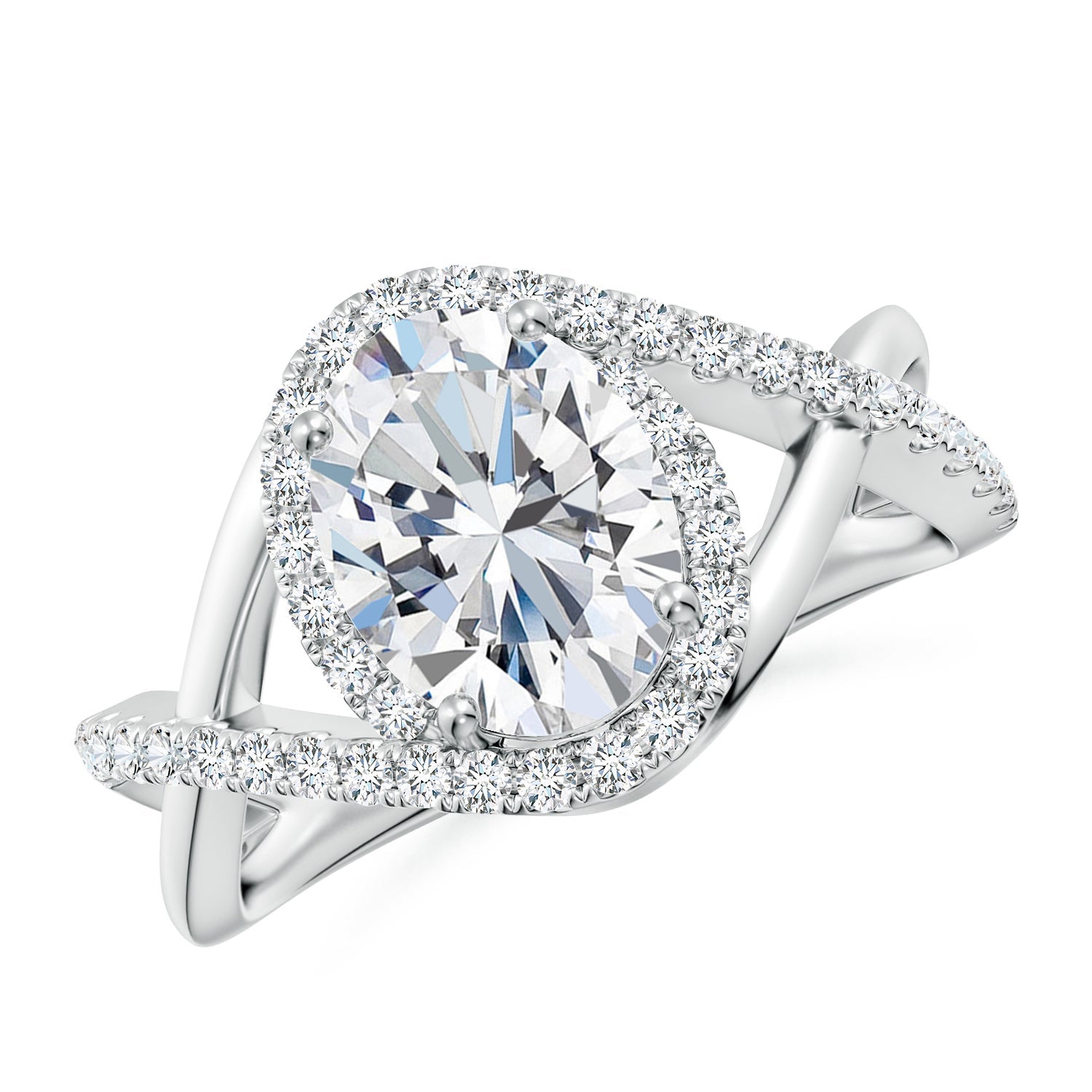 Oval Lab-Grown Diamond Criss Cross Shank Engagement Ring with Accents