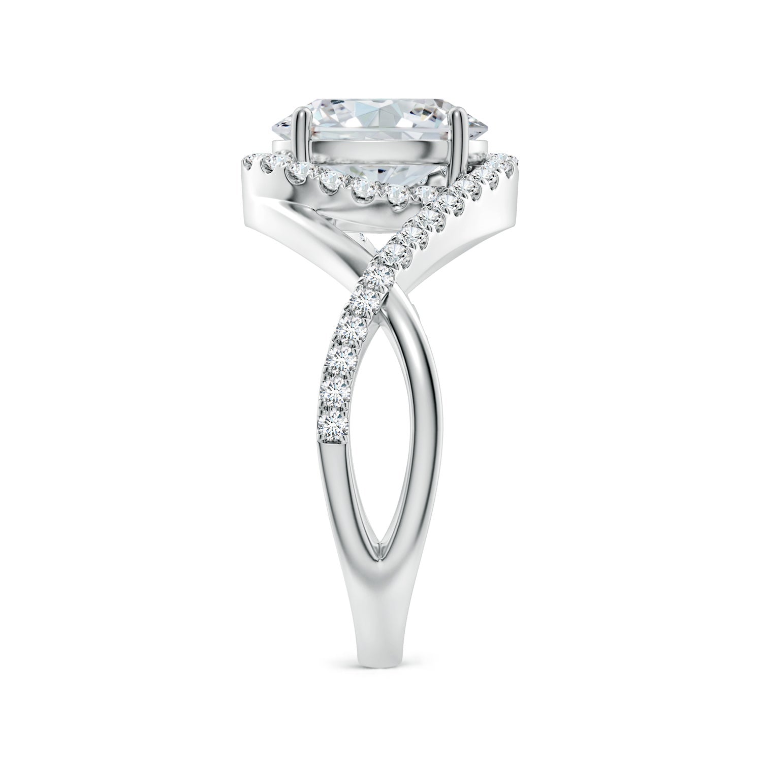 Oval Lab-Grown Diamond Criss Cross Shank Engagement Ring with Accents