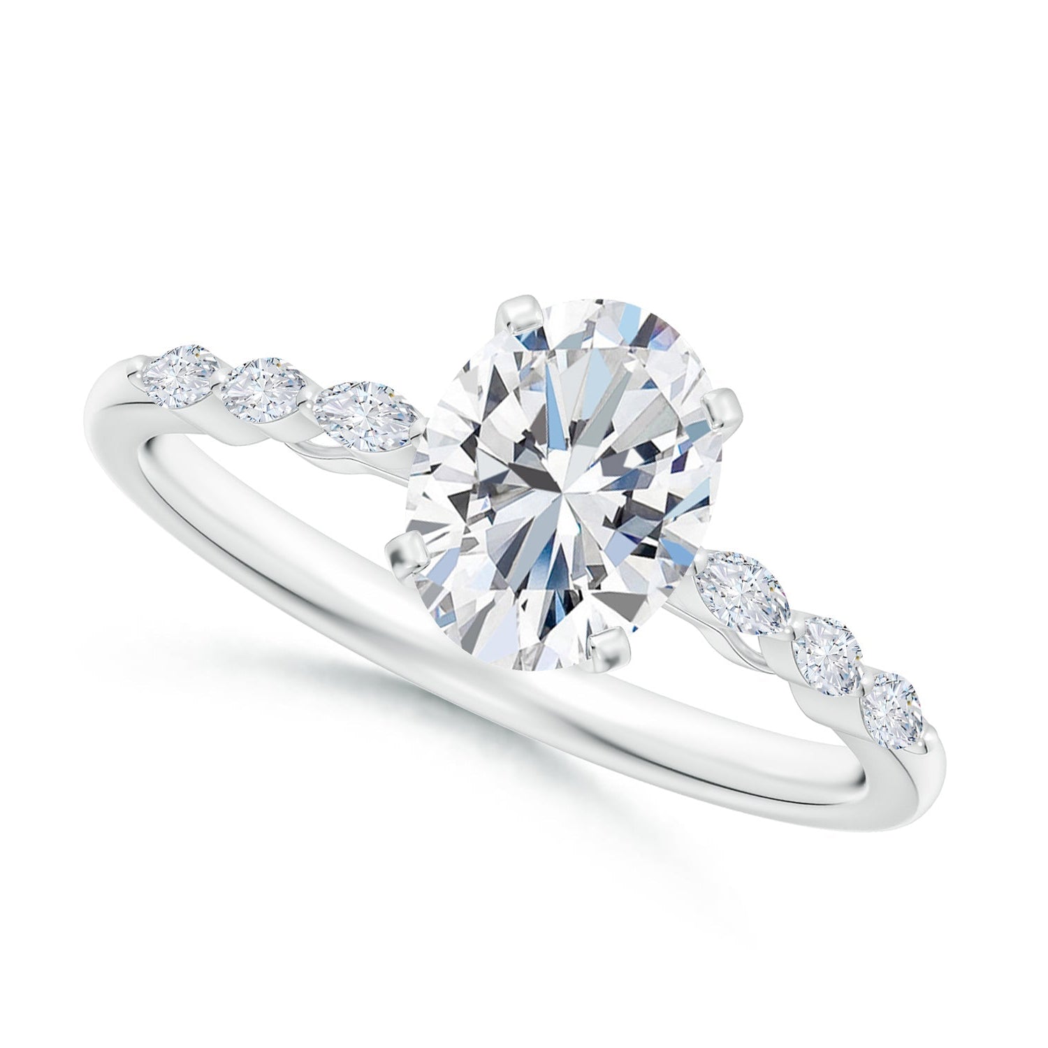 Oval Diamond with Marquise Accents Engagement Ring
