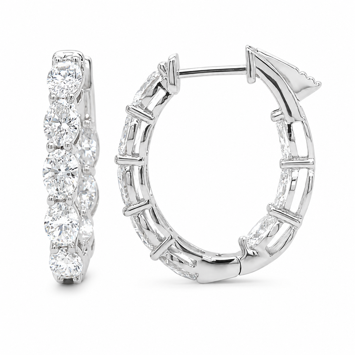 Oval Diamond Hoop Earrings, 3.36 ct., 14K White Gold, Lab Grown