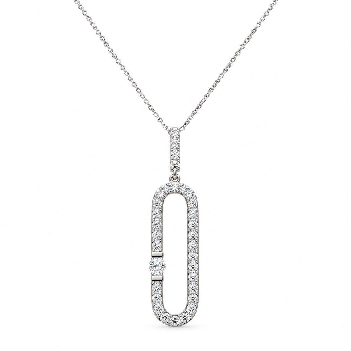Oval & Round Diamond Fancy Pendant, 1.36 ct., 14K White Gold, Lab Grown
