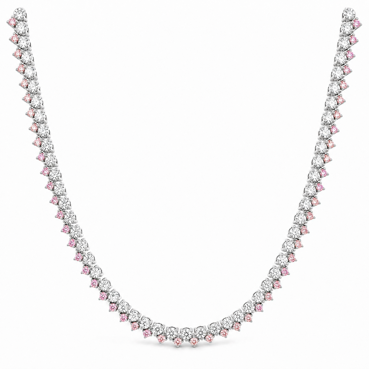 Pink Round Diamond Tennis Necklace, 10 carats