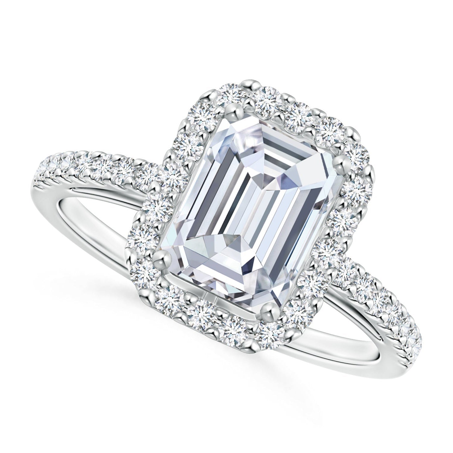 Emerald-Cut Lab-Grown Diamond Halo Engagement Ring, Prong-Set