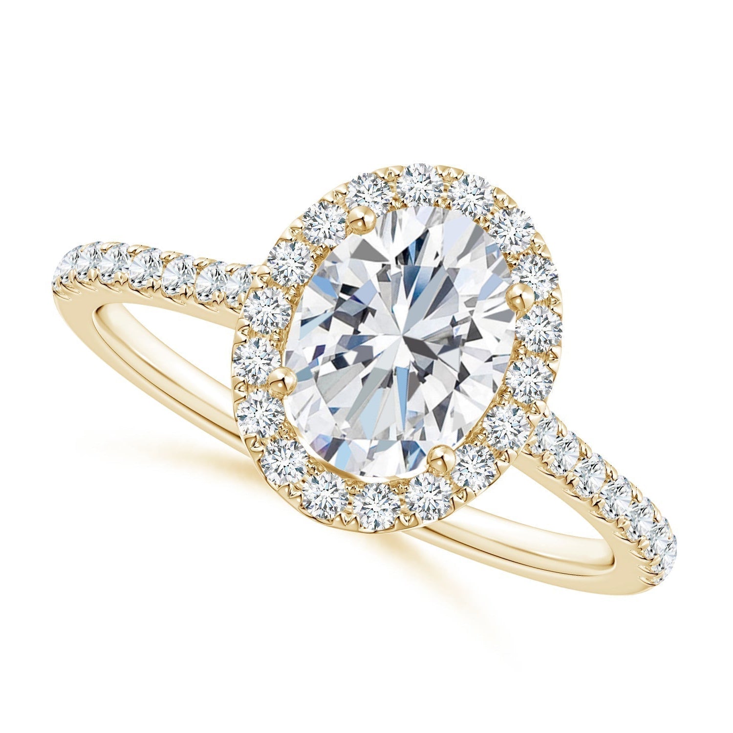 Oval and Round Diamond Halo Engagement Ring with Accents, Prong-Set