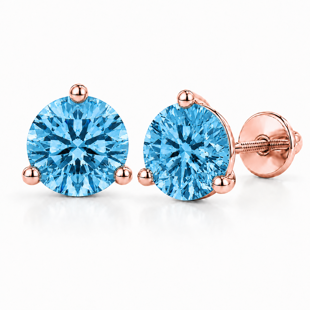 Round Blue Diamond Martini Stud Earrings, 0.75-6 Carats, Lab Grown