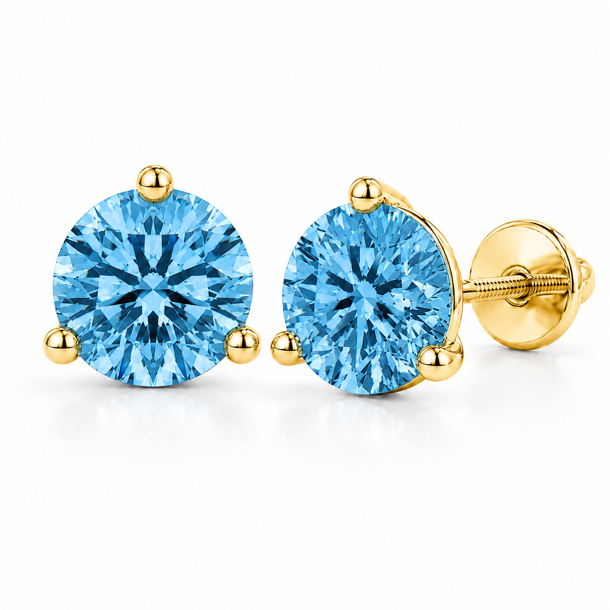 Round Blue Diamond Martini Stud Earrings, 0.75-6 Carats, Lab Grown