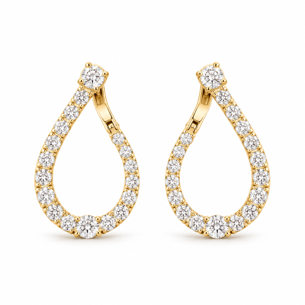 Round Diamond Teardrop Inside-Out Hoop Earrings, 1.2 ct. – 14K Gold