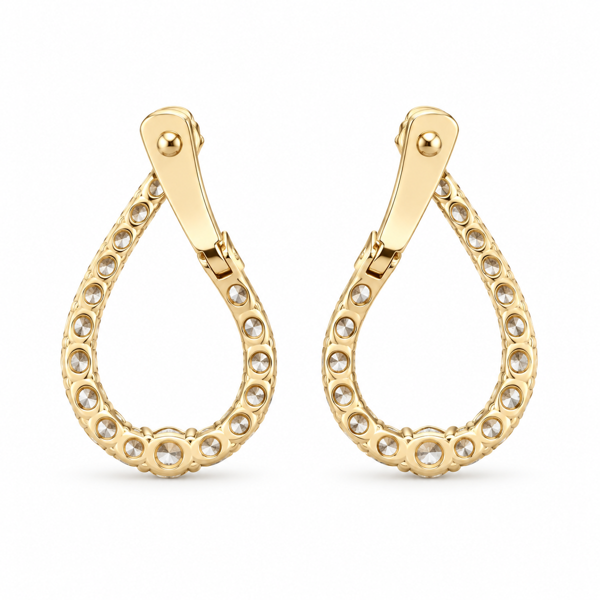 Round Diamond Teardrop Inside-Out Hoop Earrings, 1.2 ct. – 14K Gold