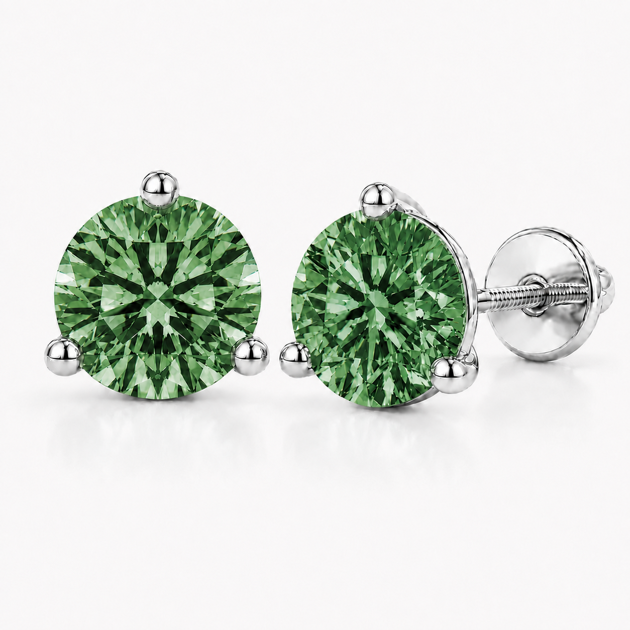 Round Green Diamond Martini Stud Earrings, 0.75-6 Carats, Lab Grown