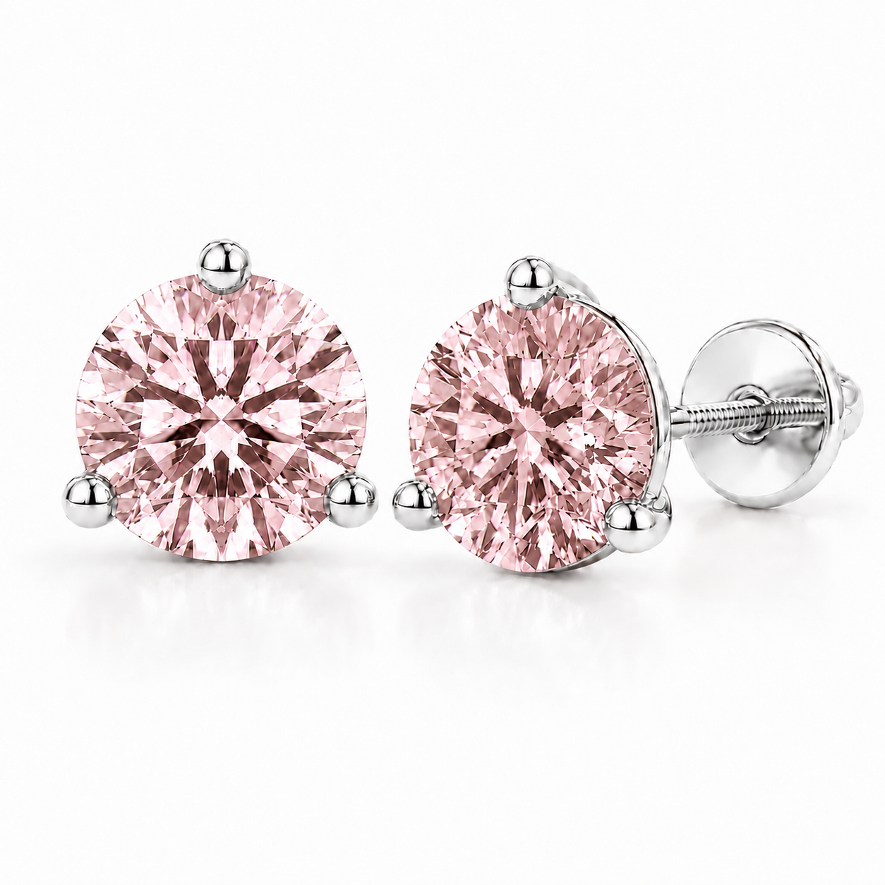 Round Pink Diamond Martini Stud Earrings, 0.75-6 Carats, Lab Grown
