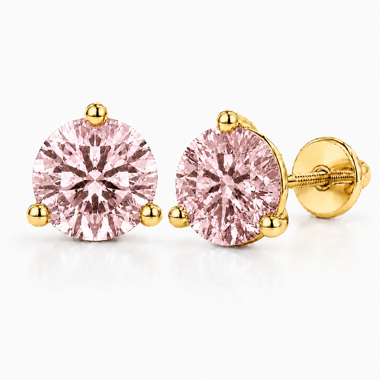 Round Pink Diamond Martini Stud Earrings, 0.75-6 Carats, Lab Grown