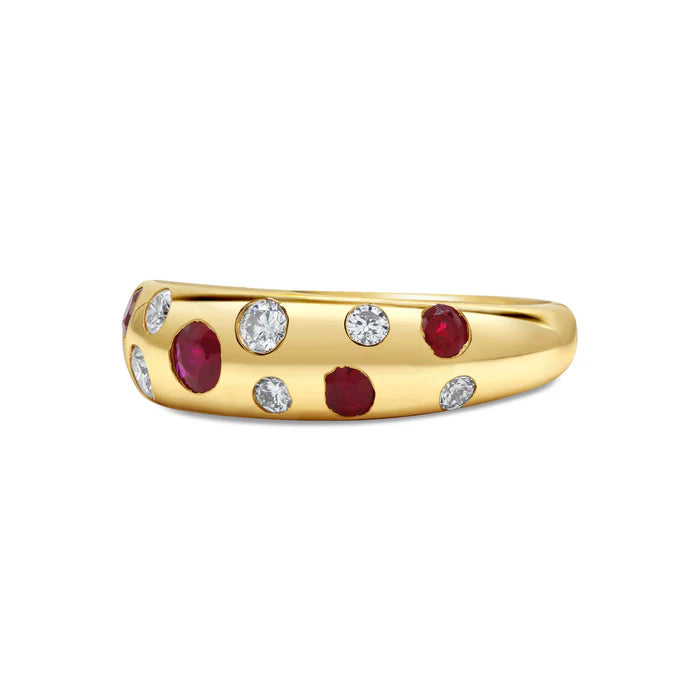 Ruby & Diamond Inlay Dome Ring in 14K Gold – Classic Gemstone Statement Ring
