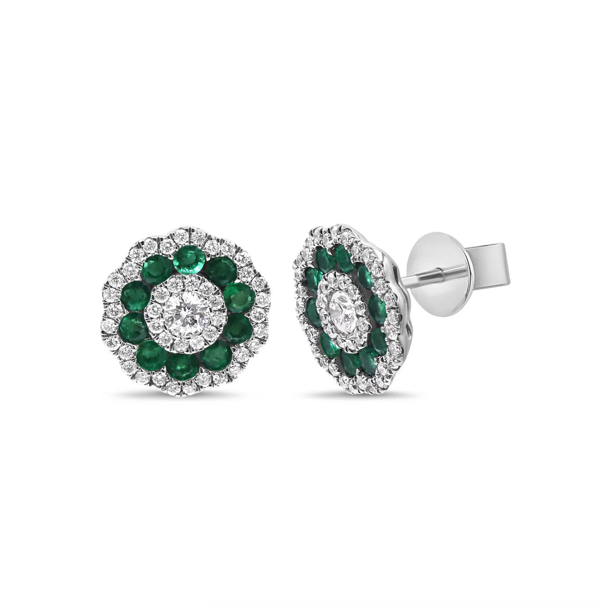 Green Emerald and Diamond Cluster Stud Earring
