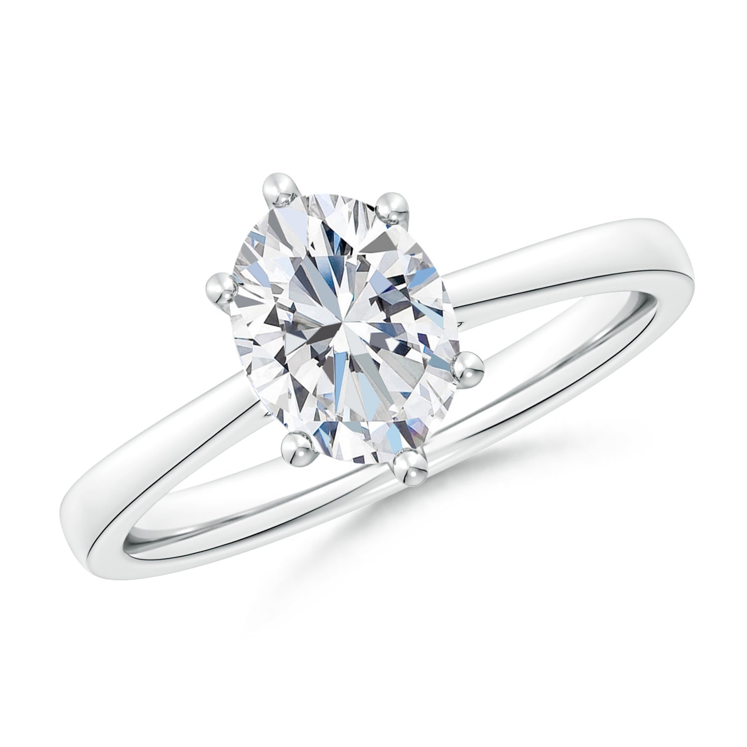 Six Prong-Set Oval Lab-Grown Diamond Reverse Tapered Shank Cathedral Engagement Ring