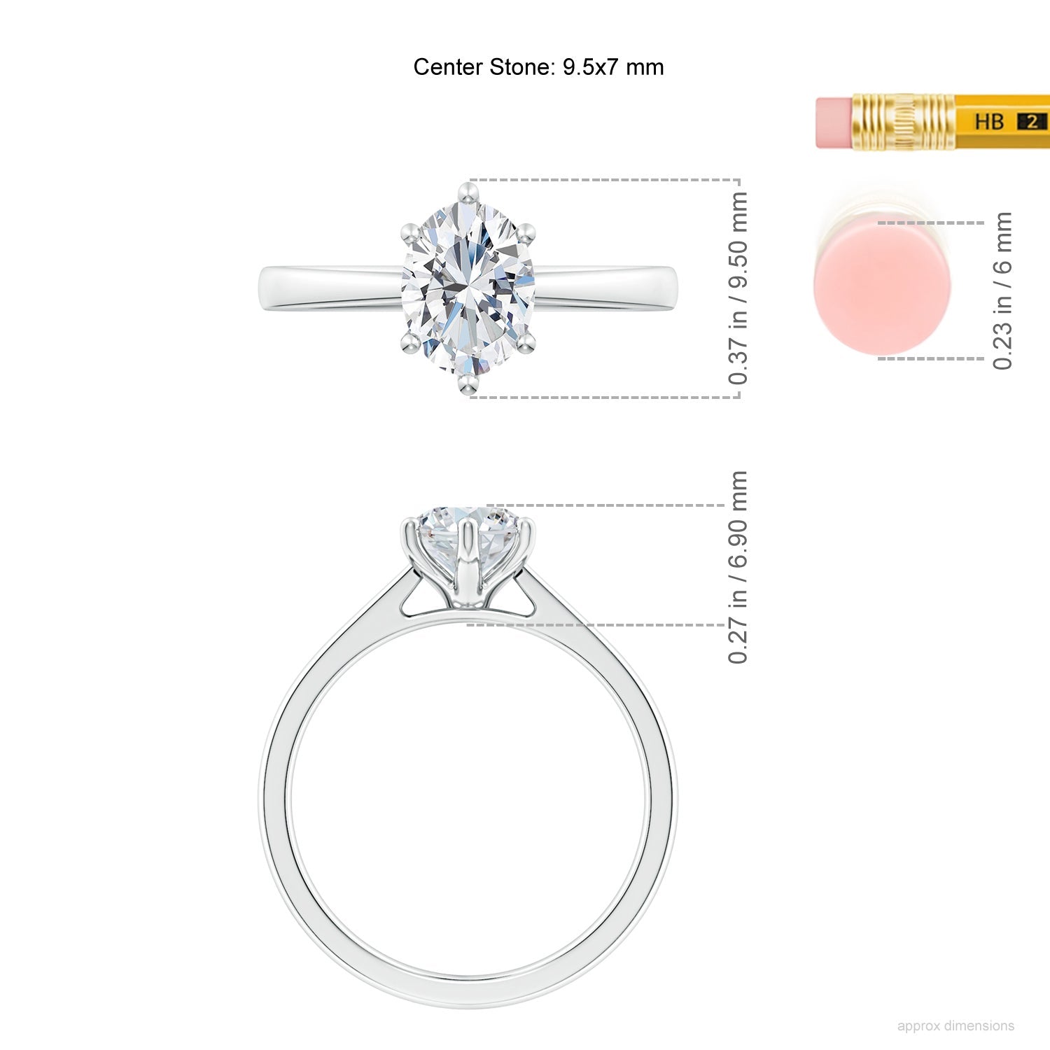 Six Prong-Set Oval Lab-Grown Diamond Reverse Tapered Shank Cathedral Engagement Ring