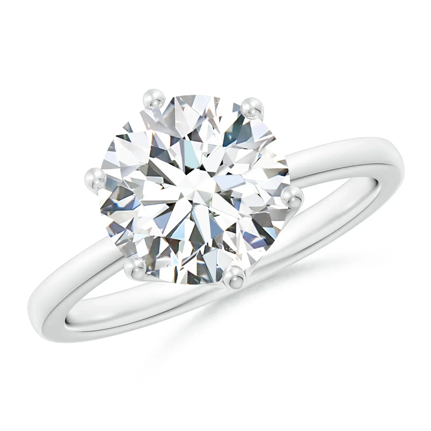 Six Prong-Set Round Diamond Solitaire Classic Engagement Ring, Lab Grown