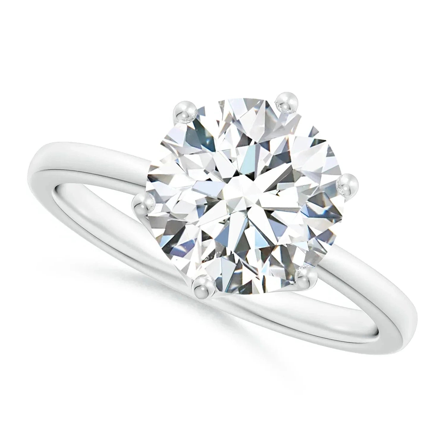 Six Prong-Set Round Diamond Solitaire Classic Engagement Ring, Lab Grown