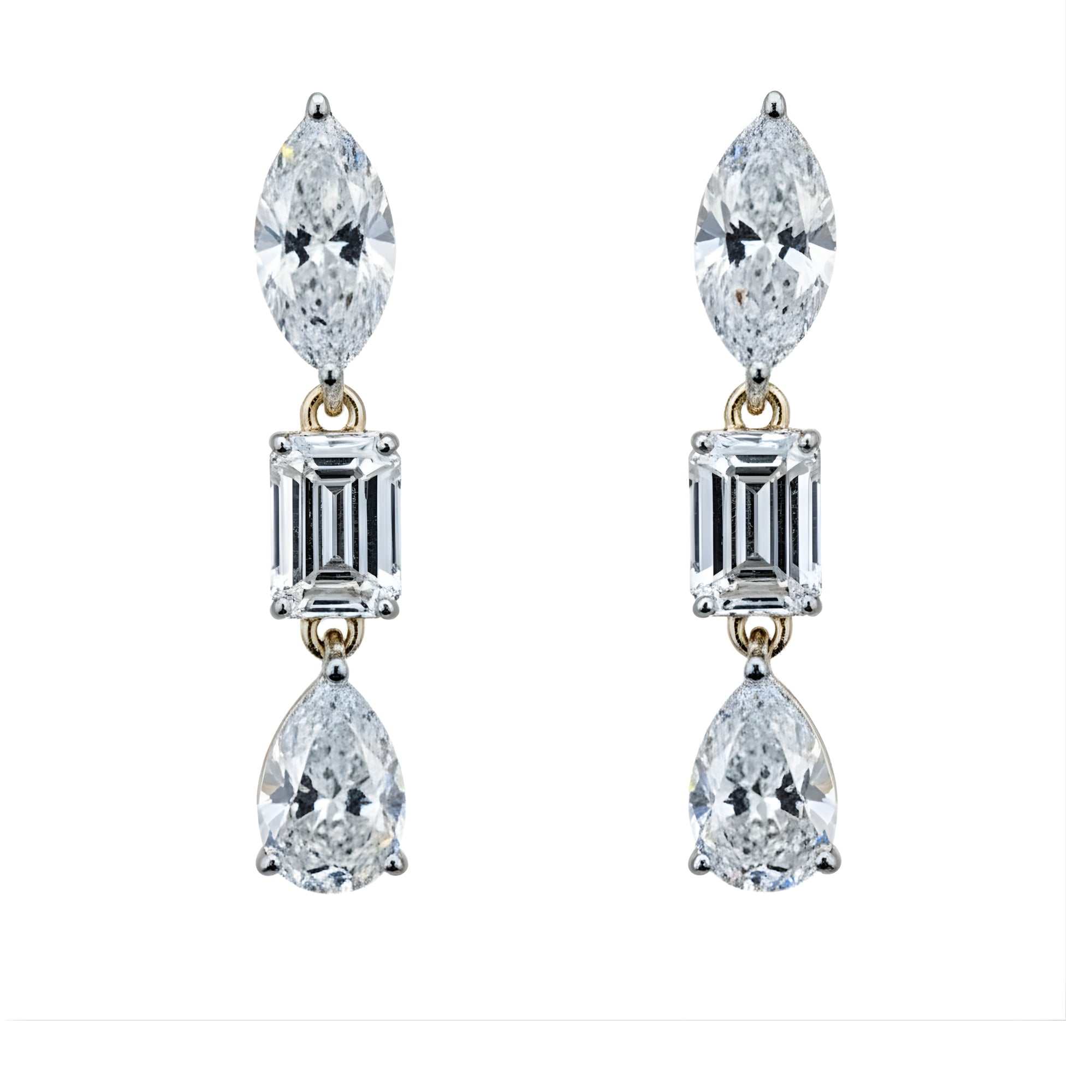 Multi-Shape Diamond Drop Earrings, 3.12 ct., 14K Yellow Gold, Lab Grown