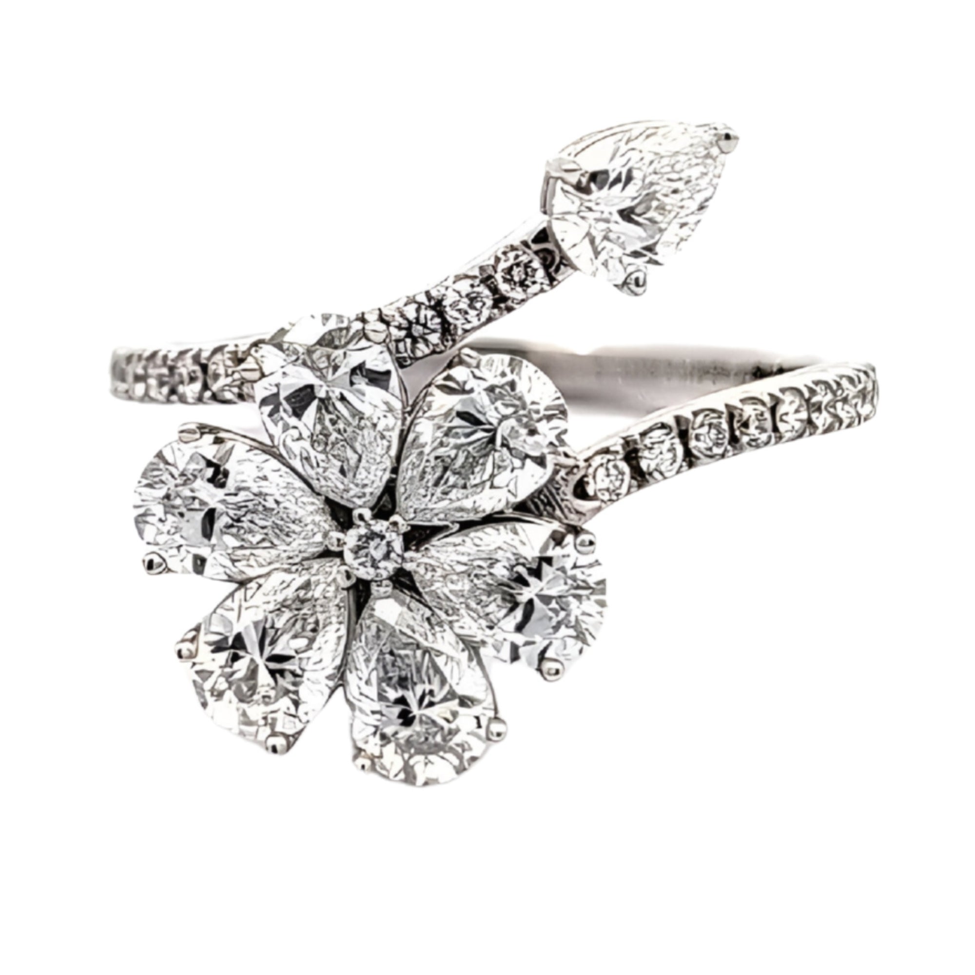 Pear & Round Diamonds Ring, 1.90 ct., 14K White Gold, Lab Grown