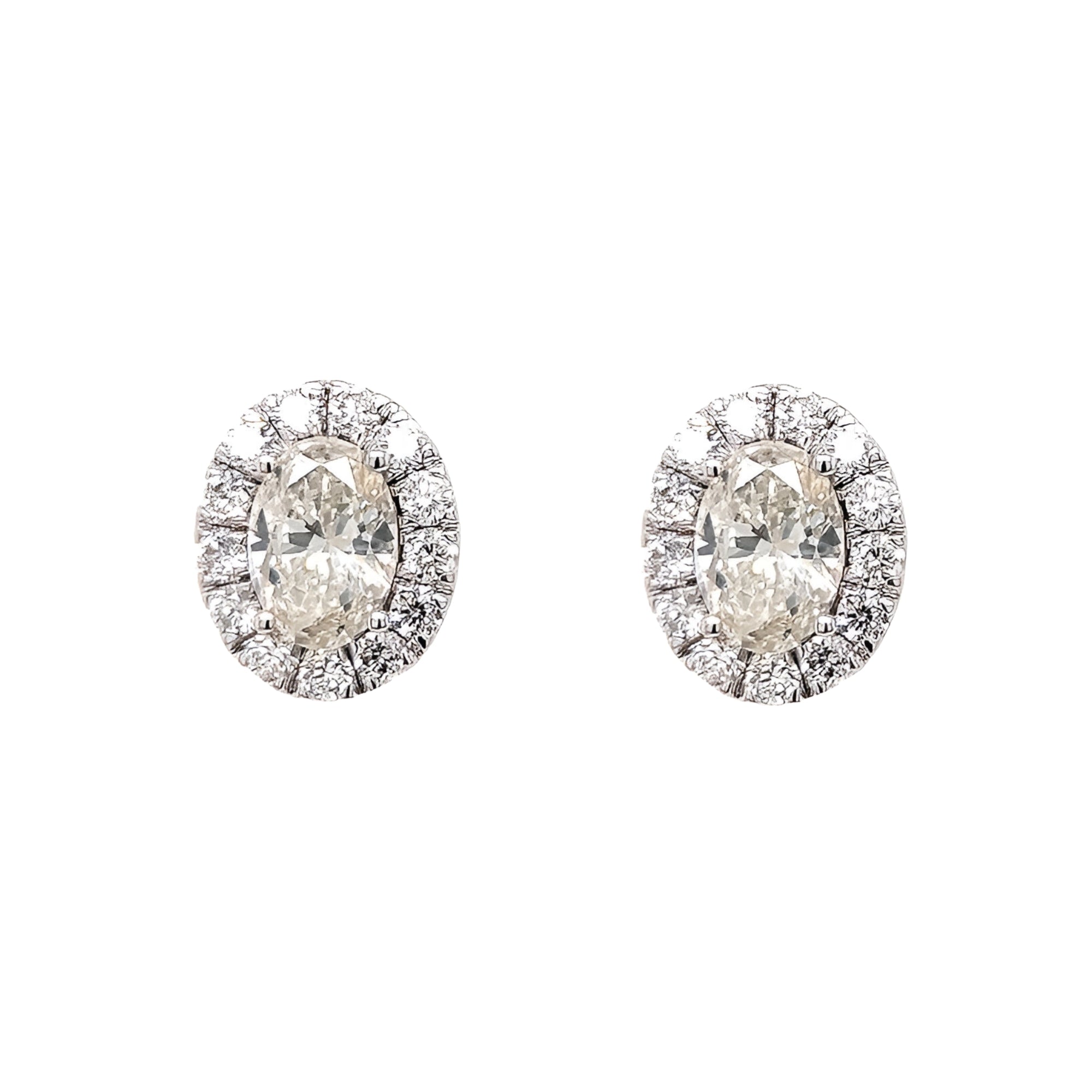 Oval Halo Diamond Earrings, 2.16 ct., 14K White Gold, Lab Grown