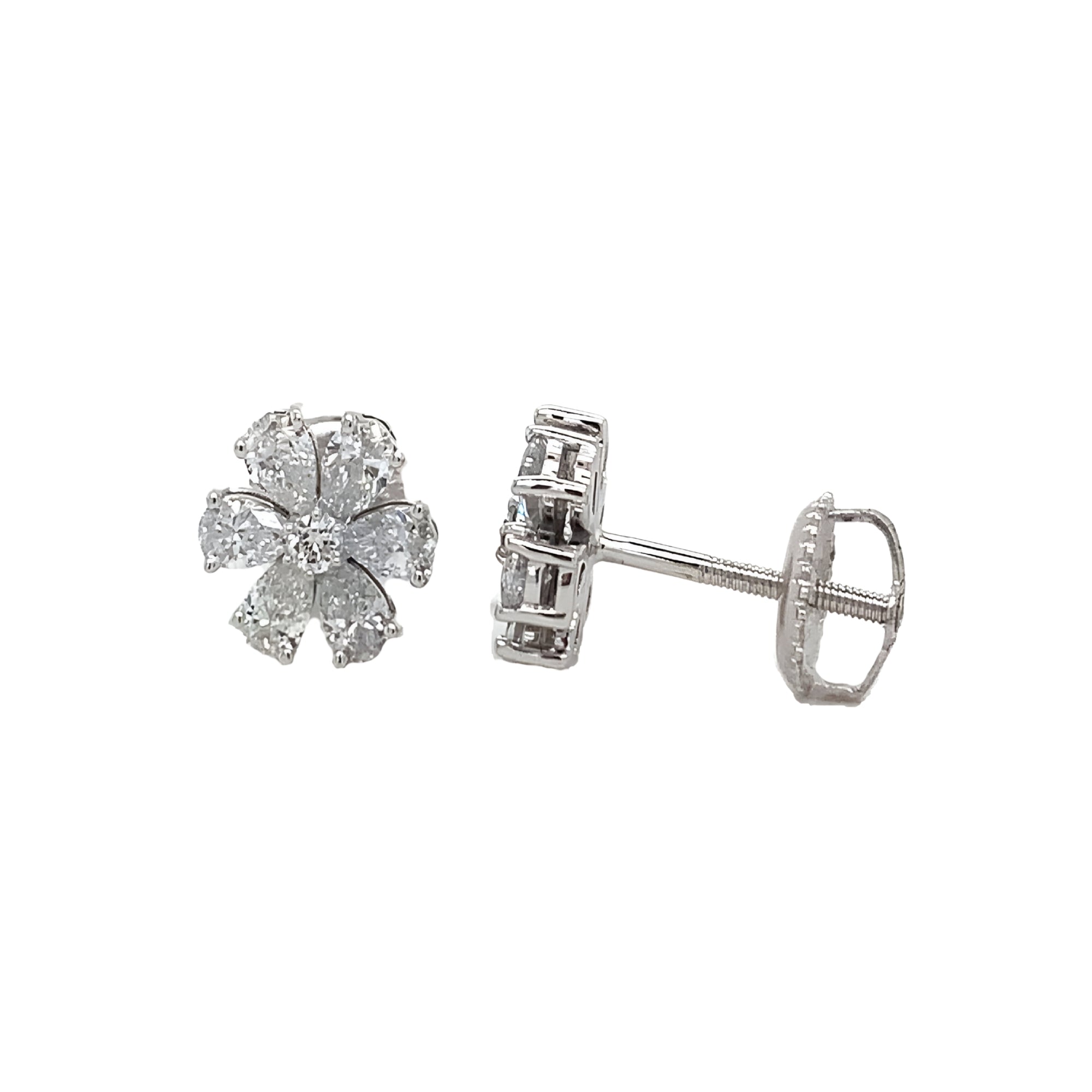 Multi-Shape Diamond Flower Earrings, 0.96 ct., 14K White Gold, Lab Grown