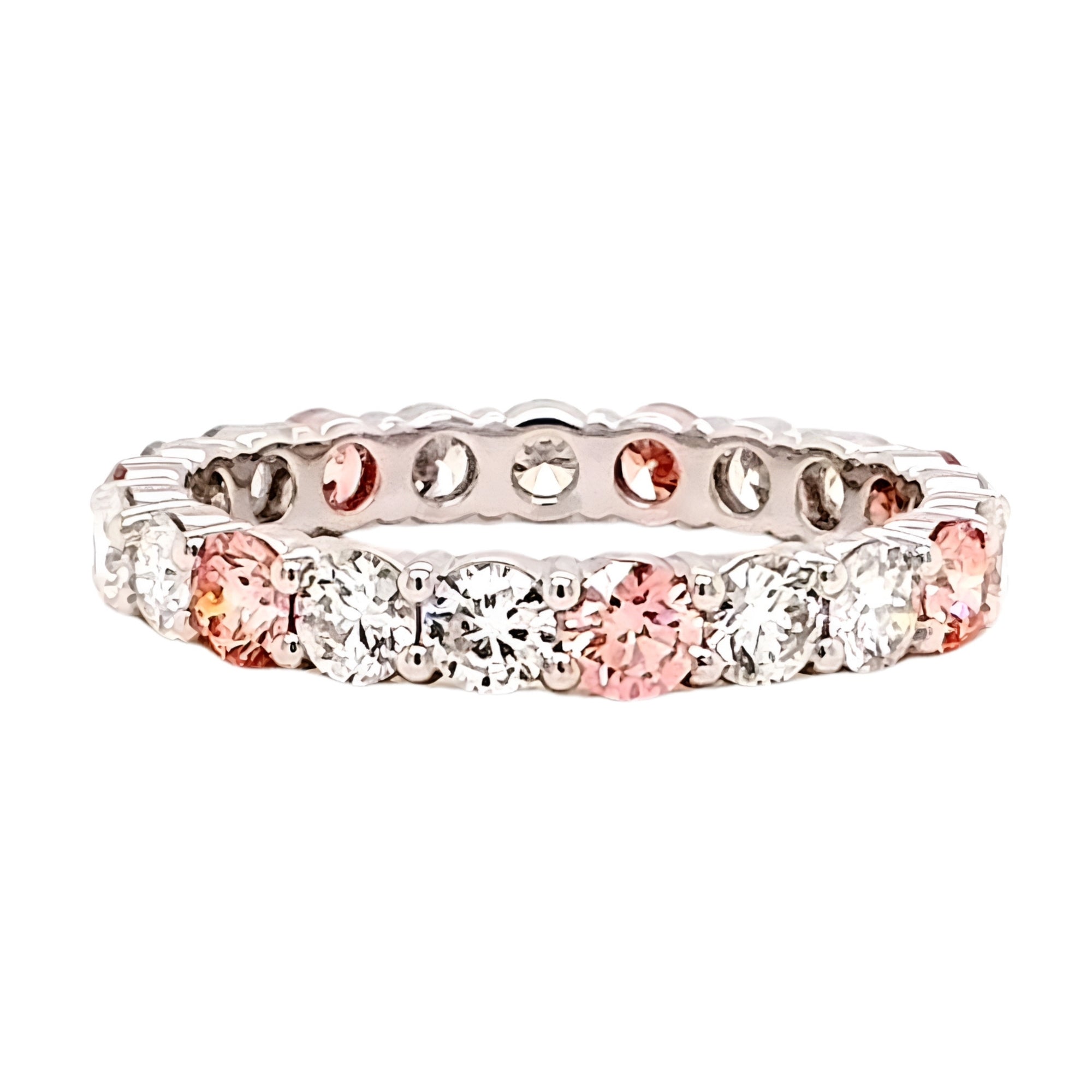 Pink Round Diamond Eternity Band, 2.13 ct., 14K White Gold, Lab Grown