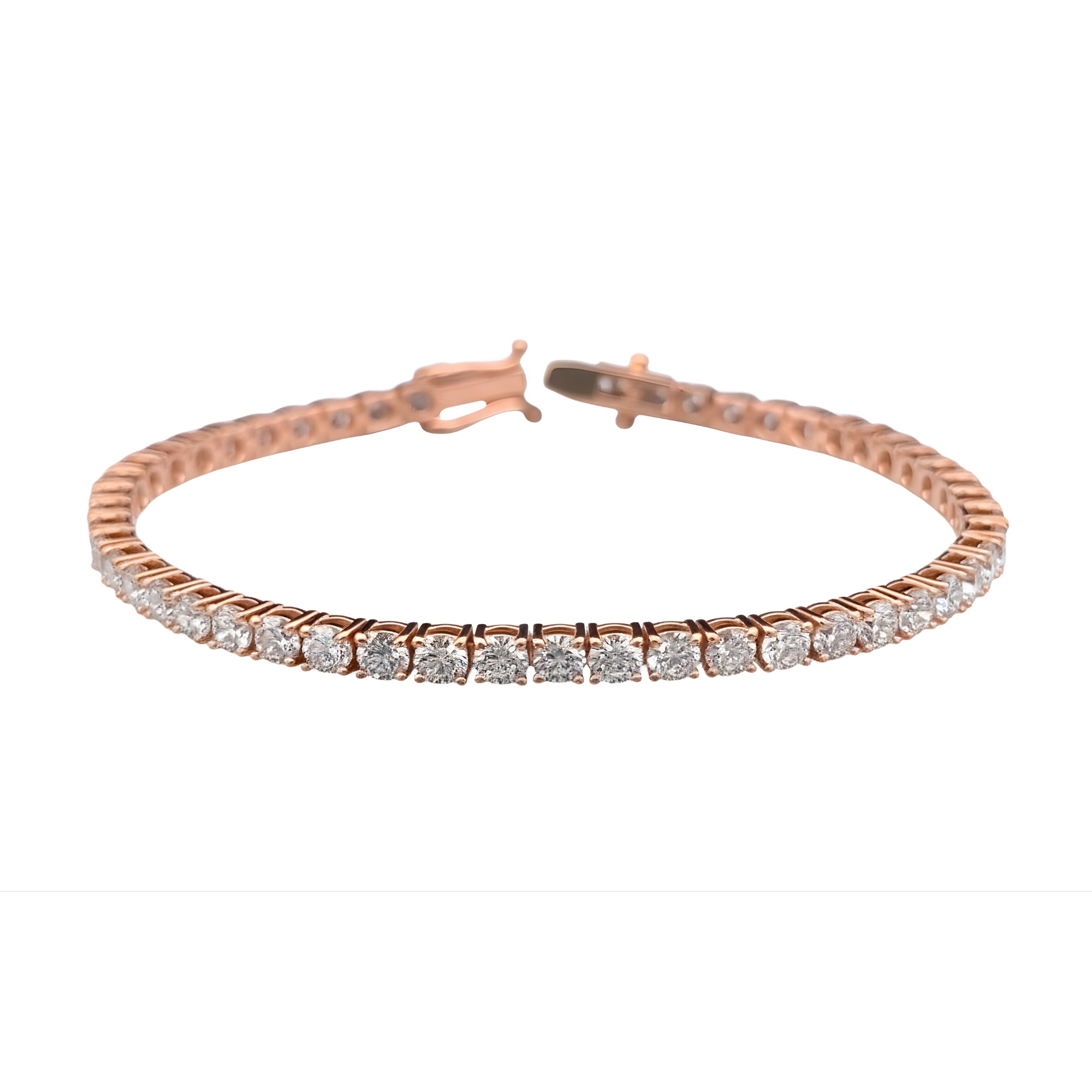 Round Diamond Tennis Bracelet, 7.32 ct., 14K Rose Gold, Lab Grown
