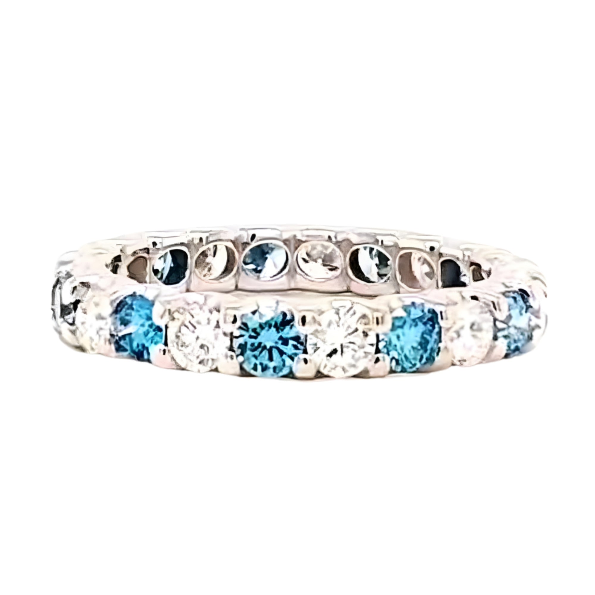 Blue & White Round Diamond Eternity Band, 1.60 ct., 14K White Gold, Lab Grown