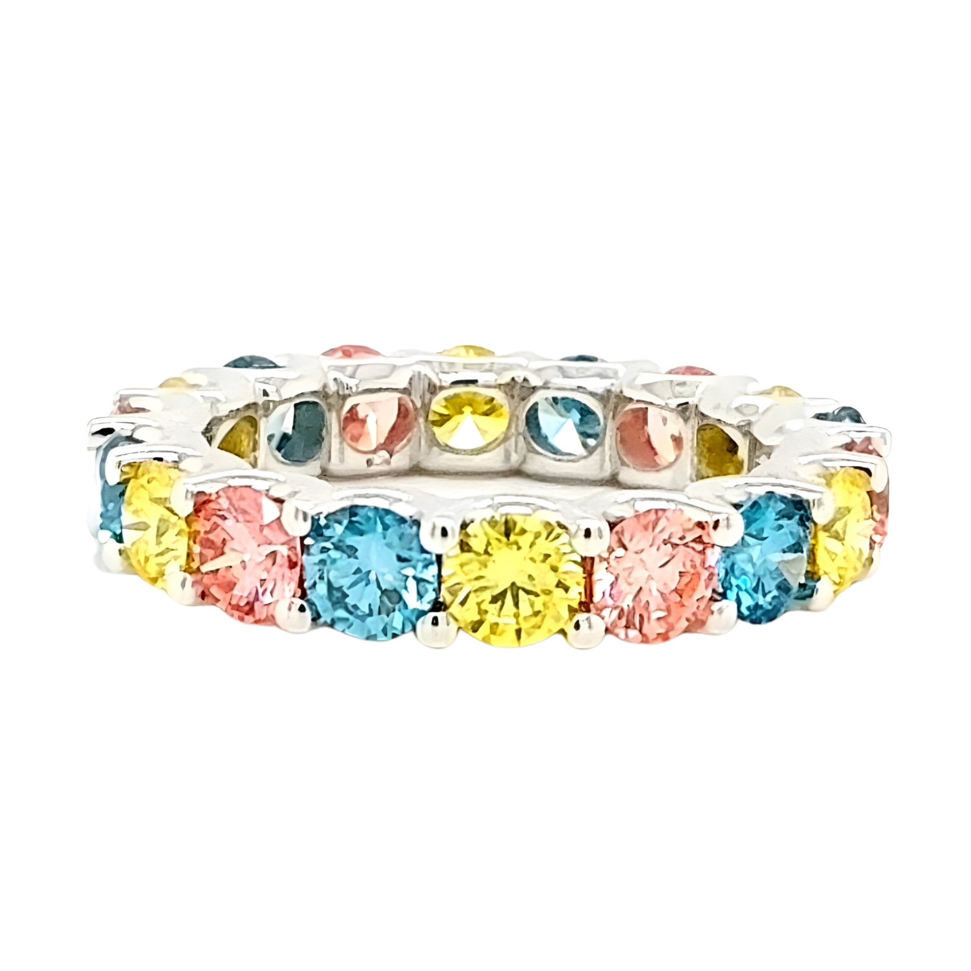 Multi-Color Round Diamond Eternity Band, 3.41 ct., 14K White Gold, Lab Grown