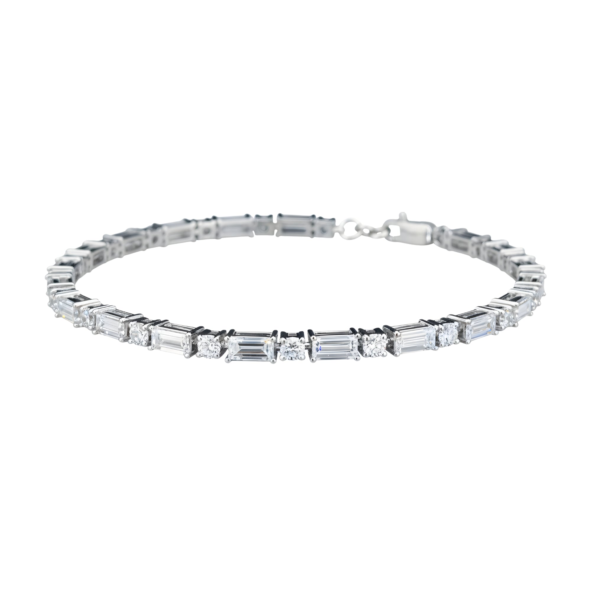 Baguette & Round Diamond Tennis Bracelet, 5.86 ct., 14K White Gold, Lab Grown