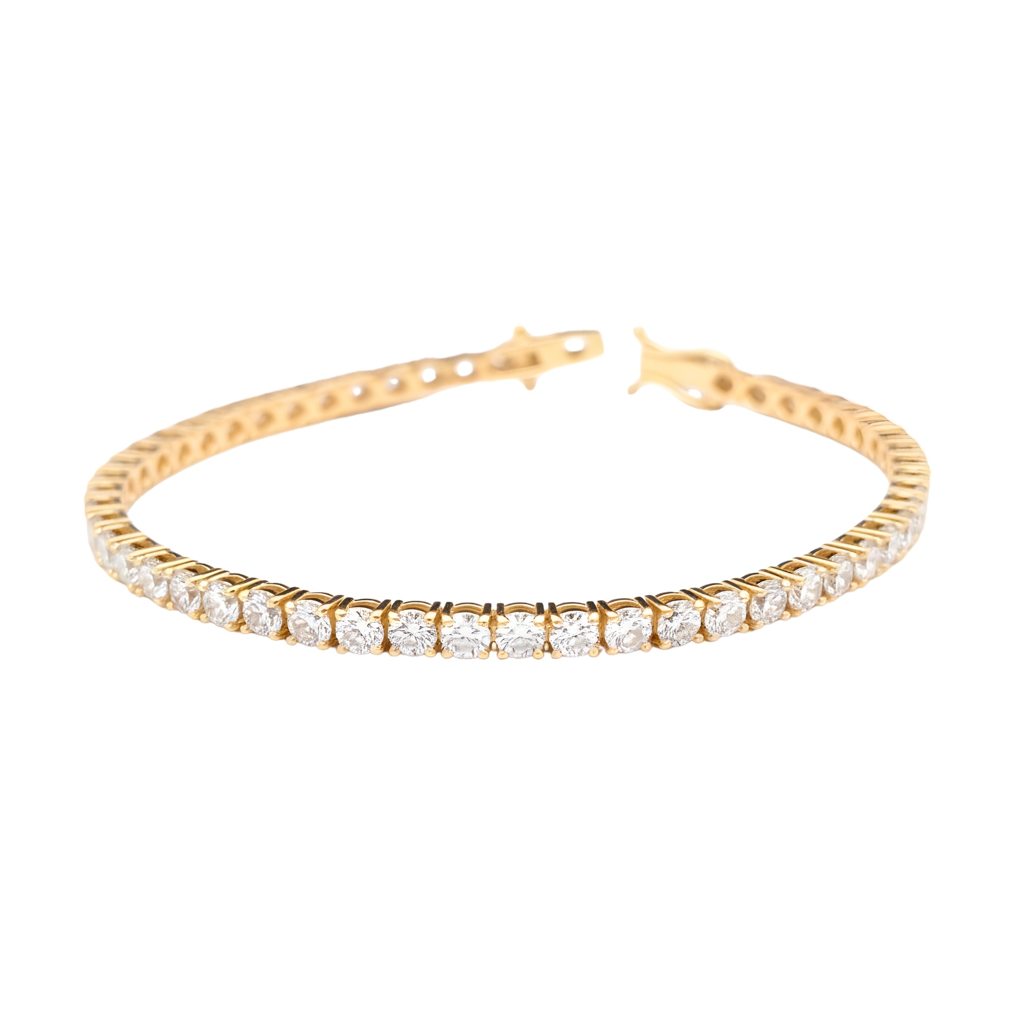 Round Diamond Tennis Bracelet, 6.35 ct., 14K Yellow Gold