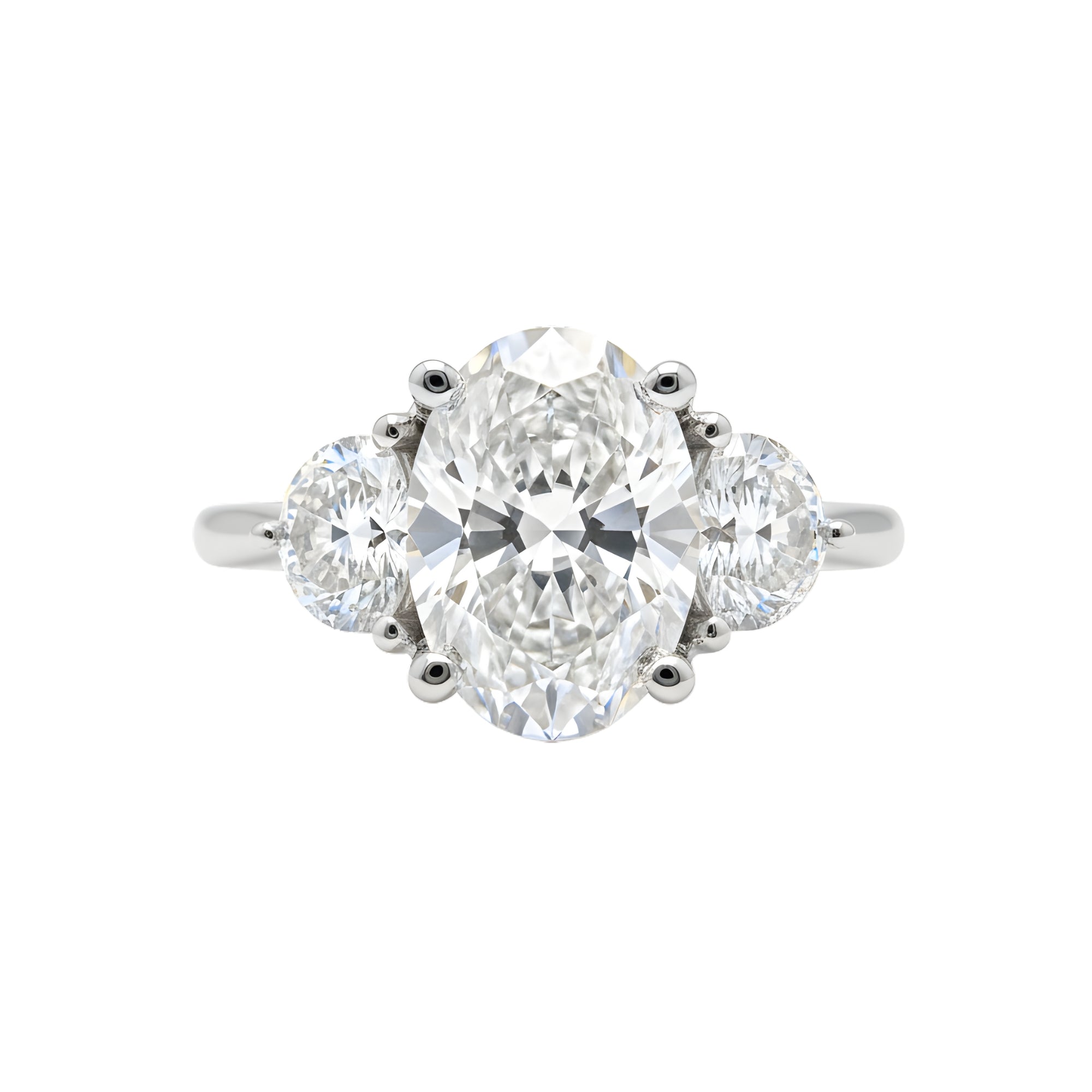 Oval Diamond Three Stone Engagement Ring, 3.93 ct., 14K White Gold, Lab Grown