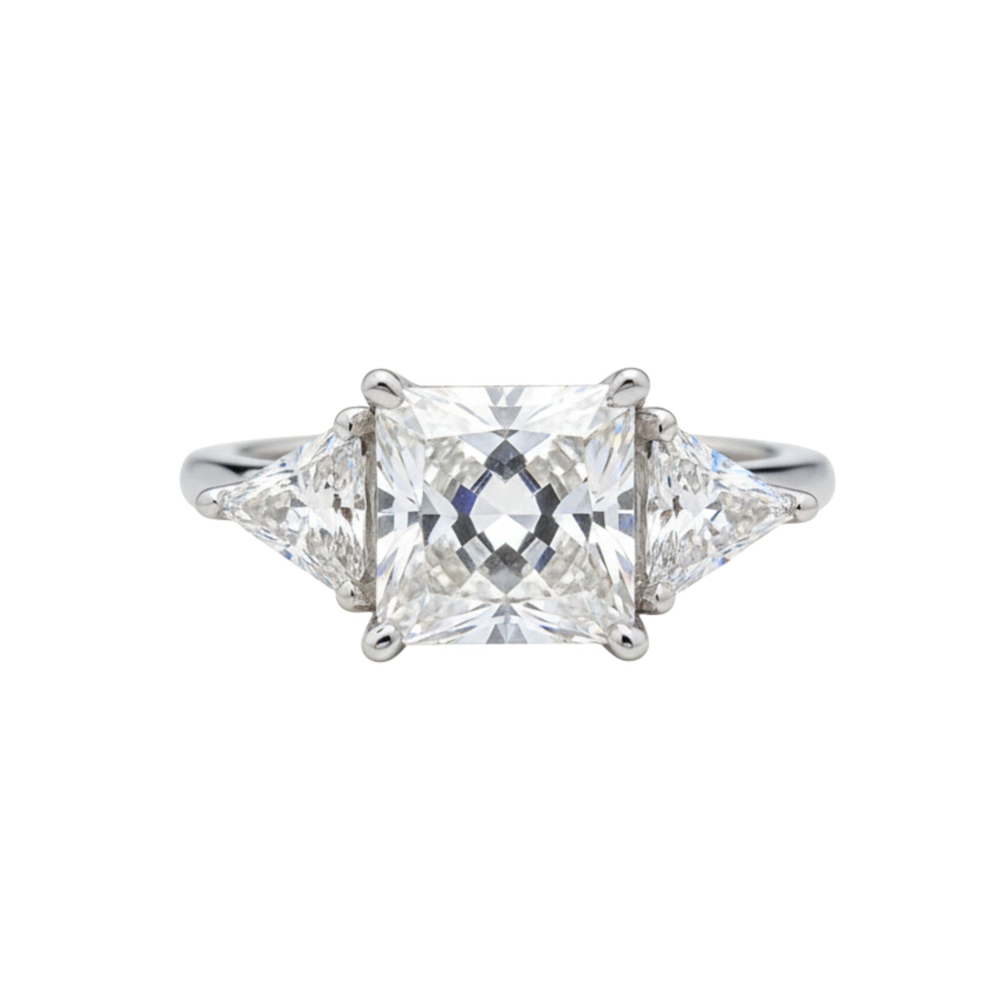 Princess & Triangle Diamond Three Stone Engagement Ring, 3.65 ct., 14K White Gold, Lab Grown