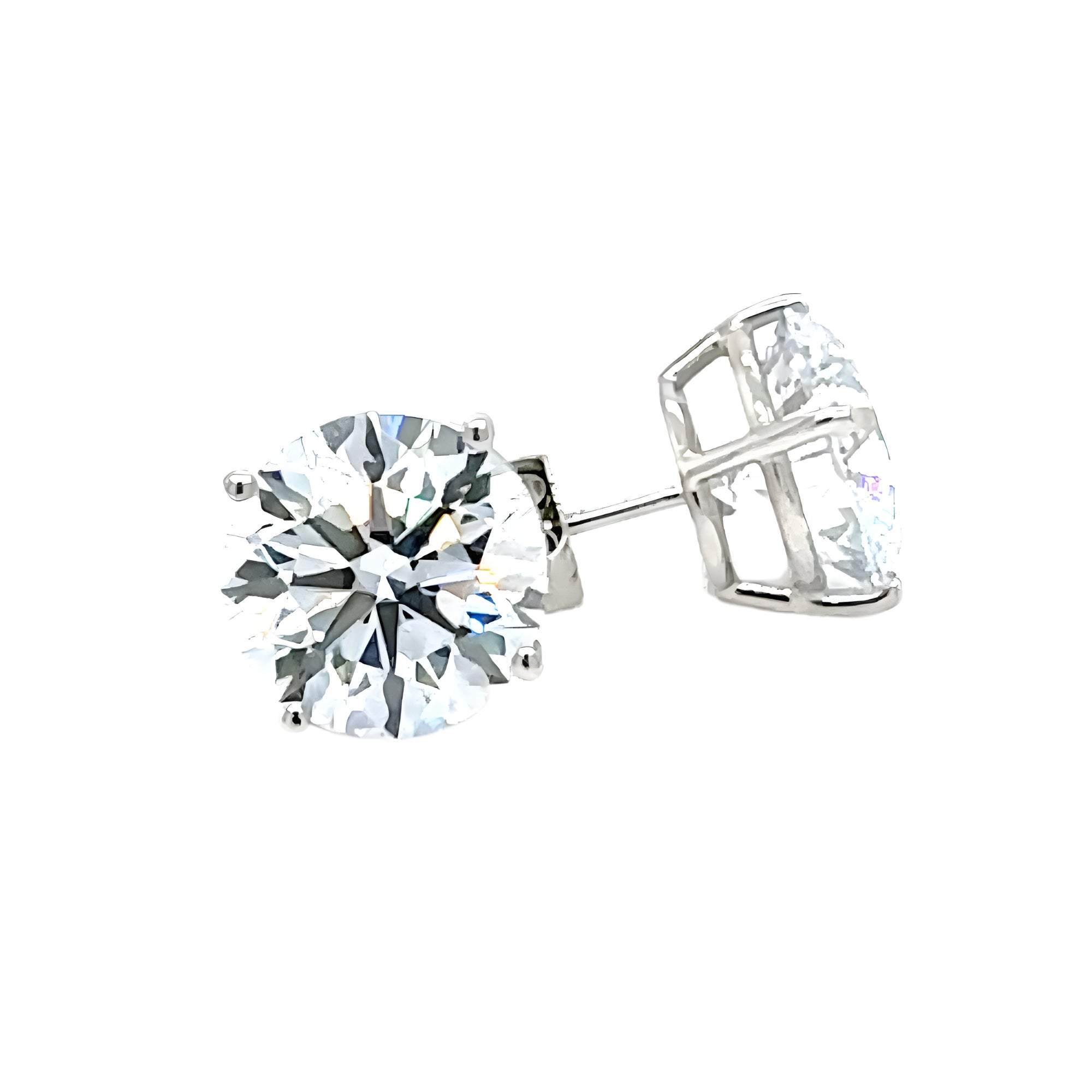 Basket Stud Round Diamond Earrings, 6.57 ct., 14K White Gold, Lab Grown