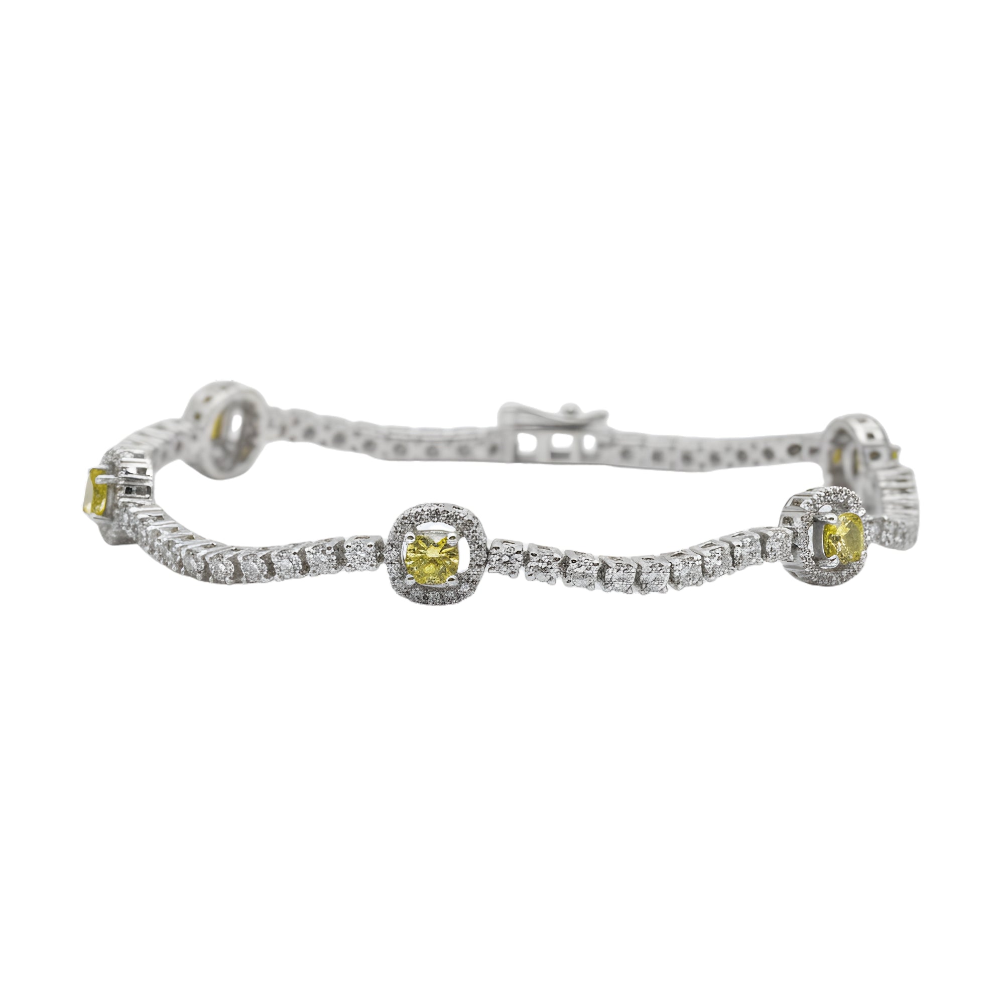 Round & Cushion Yellow Diamond Bracelet, 3.75 ct., 14K White Gold, Lab Grown