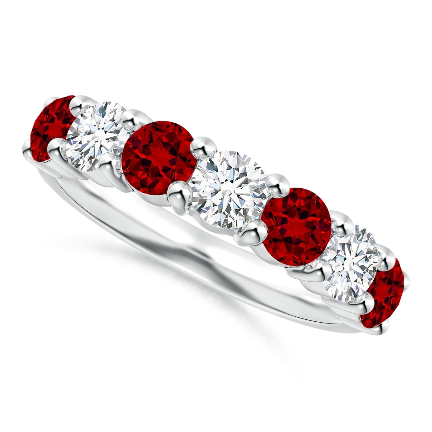 Half Eternity Seven Stone Ruby and Lab-Grown Diamond Wedding Ring