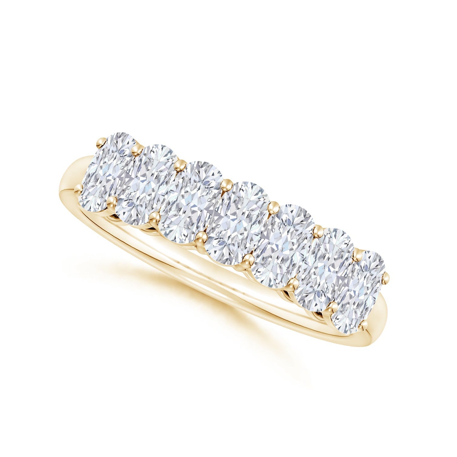 Seven Stone Rectangular Diamond Wedding Ring, Prong-Set Cushion