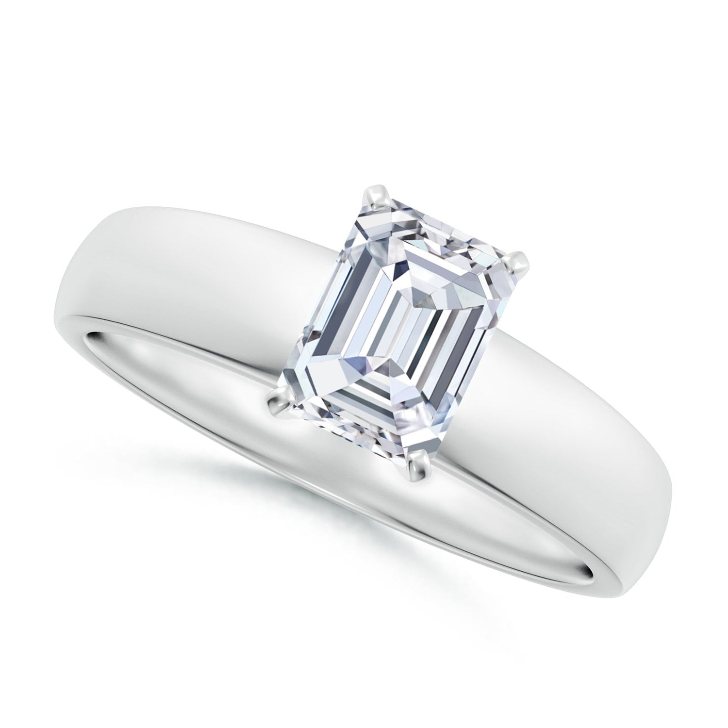 Emerald-Cut Diamond Solitaire Engagement Ring, Prong-Set