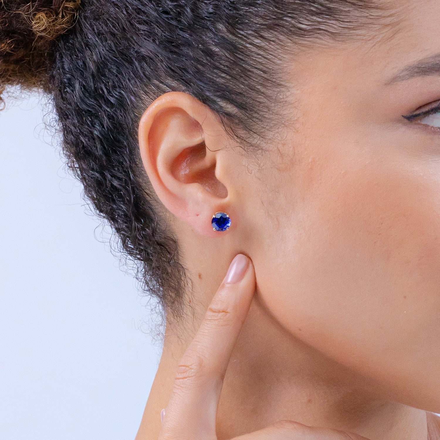 Round Blue Sapphire Stud Earrings, Lab-Grown
