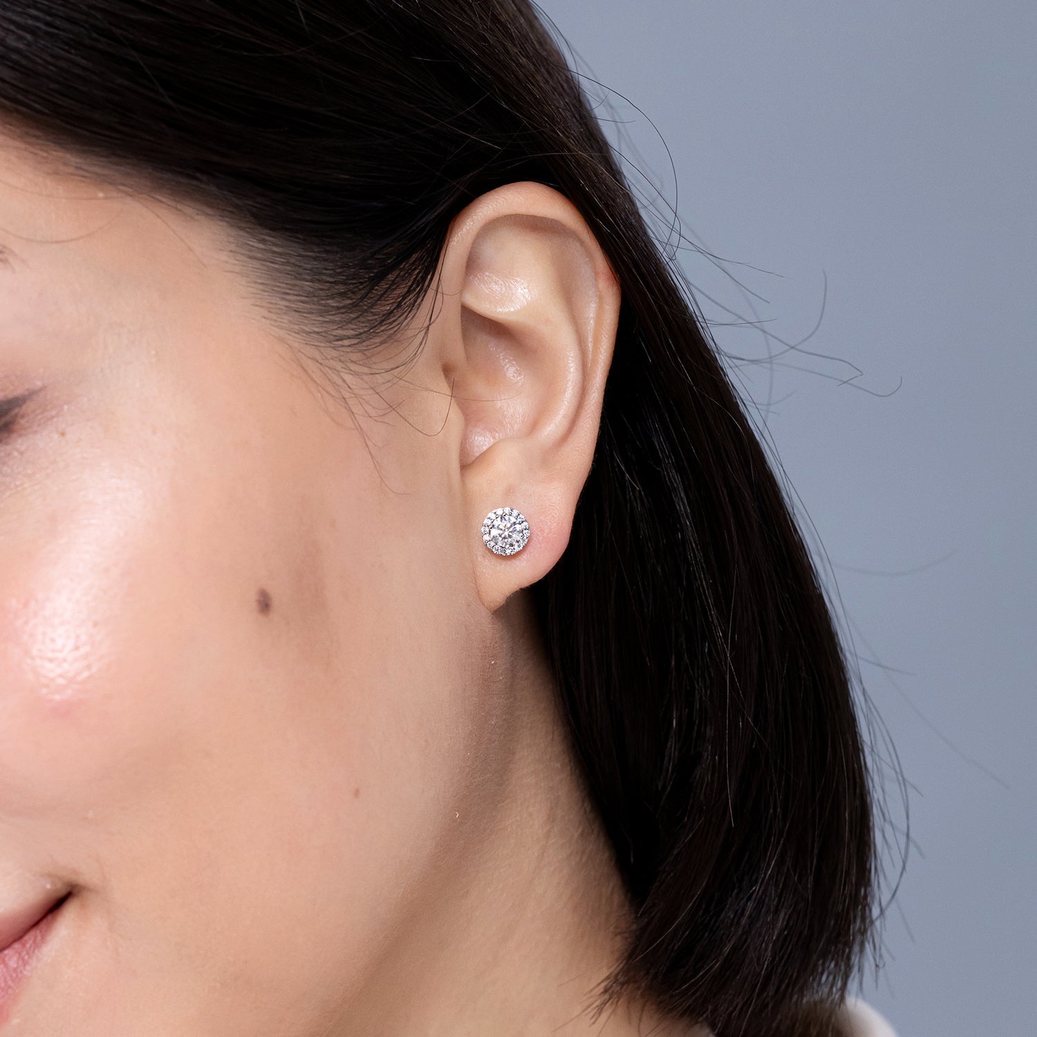 Vintage-Inspired Round Diamond Halo Stud Earrings, Lab Grown