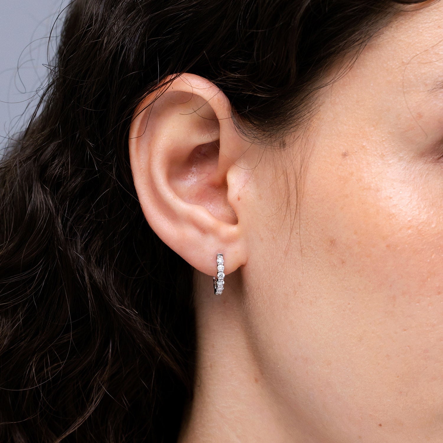 Round Diamond Hinged Hoop Earrings, Prong-Set