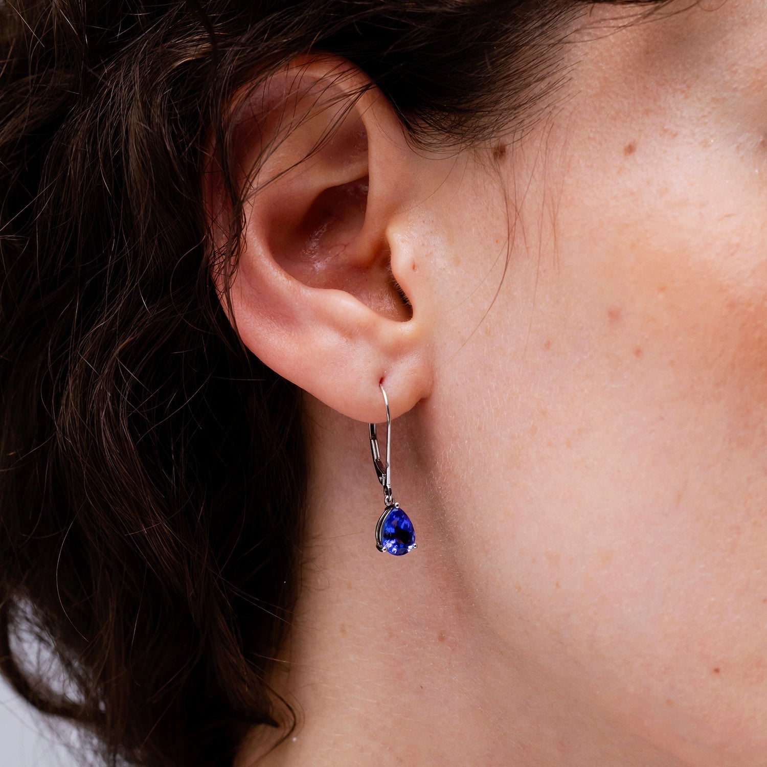 Pear-Shaped Tanzanite Solitaire Leverback Earrings