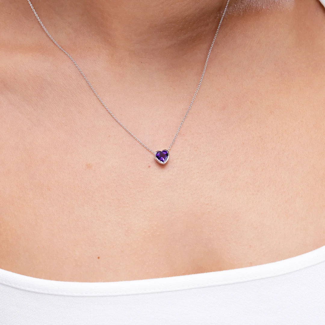 Solitaire Heart Amethyst Pendant, Bezel-Set